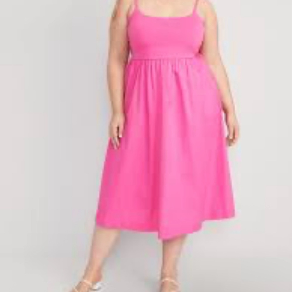 NWT Old Navy Fit and Flared Pink Midi Spaghetti Strap Midi Dress Size 3X